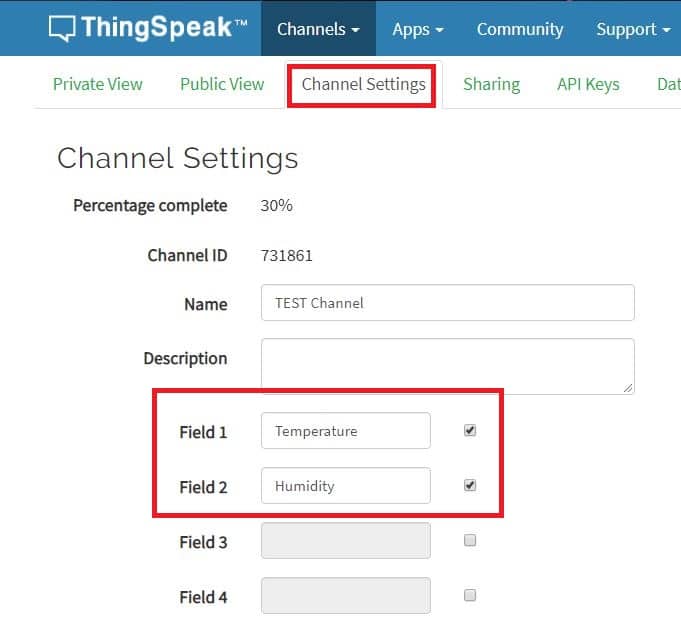 Thingspeak Channel Settings