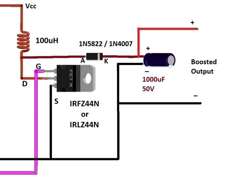 Boost Converter Circuit Using IC 555 – DIY Electronics Projects