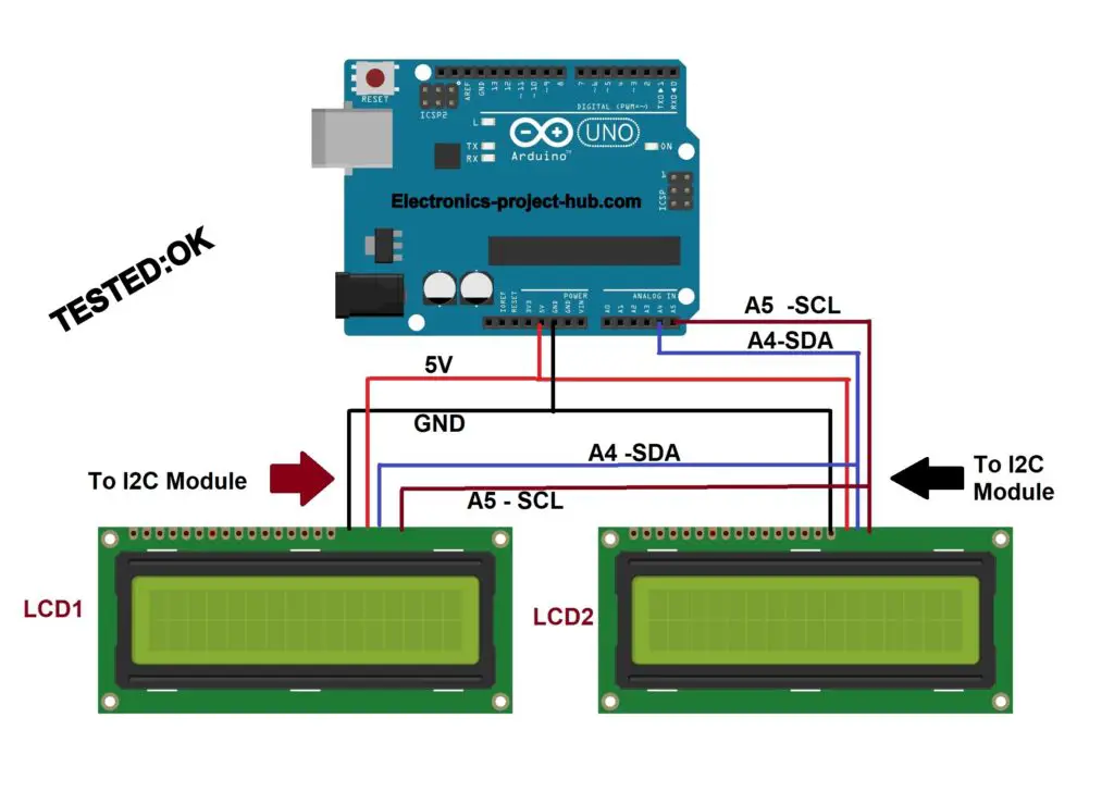 Multiple LCD using I2C adapter
